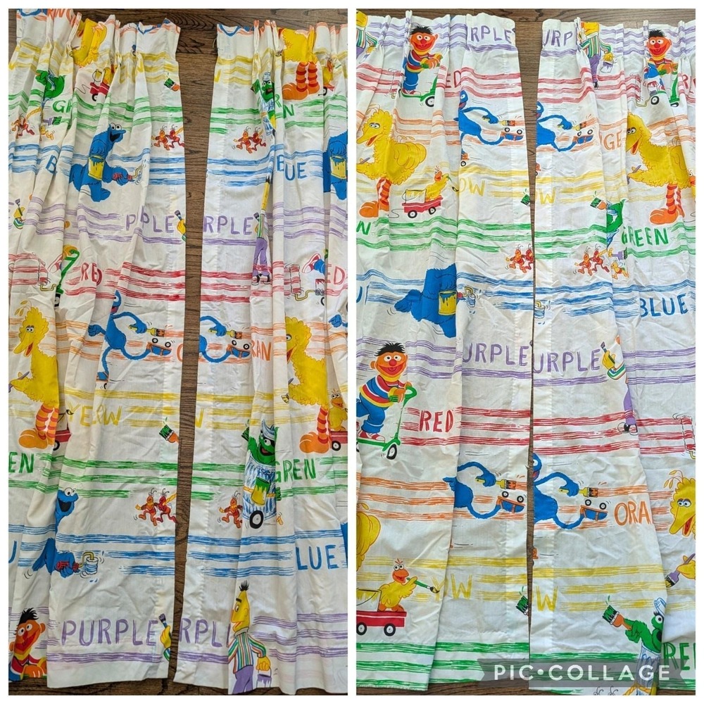 Vntg Sesame Street Characters Curtains 4 Panels 61x40 Big Bird Bert Ernie Oscar